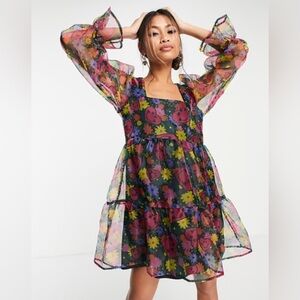 Twisted Wunder London - Sheer Floral Heart Print Long Sleeve Mini Dress